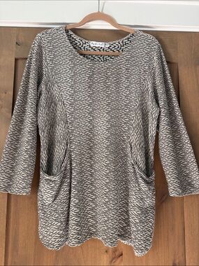 Habitat Textured Weave Tunic Shirt Top Womens L cream/black geometric Lagenlook
